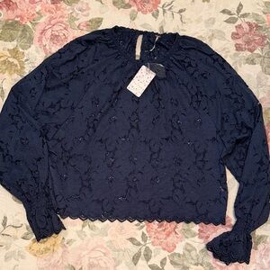 Free People Navy Lace Blouse
